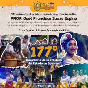Hoy fiesta cultural en la cabecera municipal por 177 aniversario de la erección de Guerrero en la explanada